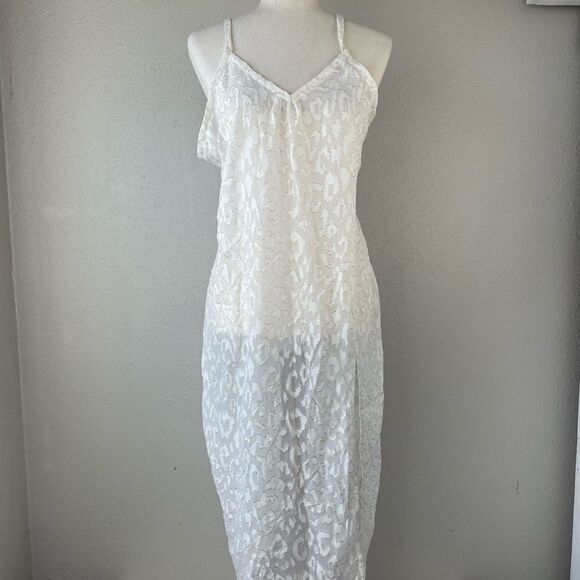 NWT Miken Swim Sheer White and Gold Metallic Swim Cover Up Dress Size L - Picture 1 of 9